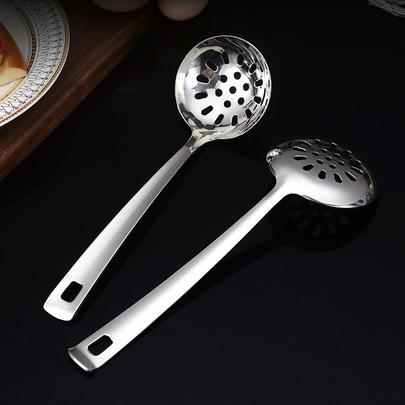 Silver Stainless Steel Soup Spoon Flat Colander Serving Spoon Cake Spatula Leaking Shovel Public Cutlery Set Cooking Utensil