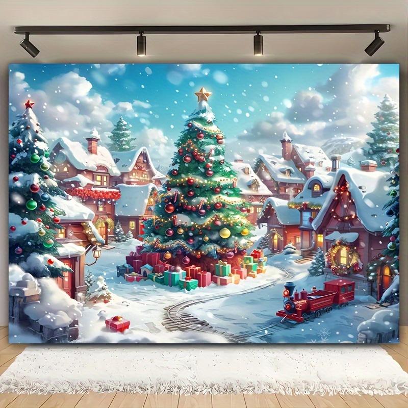 Winter Wonderland Christmas Tree Scene Background Festival Indoor and Outdoor Retro Snow Village Christmas Decoration