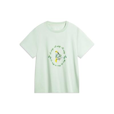 Li Ning Sports Trend Series Letter Color Block Round Neck Pullover Short Sleeve T-Shirt Women T-Shirt Ice-Green AHSU332-2