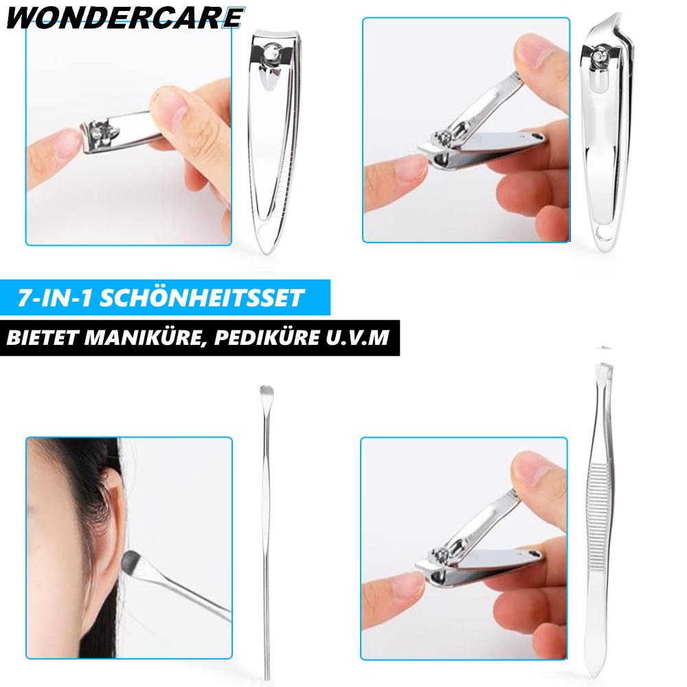 WONDERCARE Maniküre Set Pediküre Nagelset Nagelpflege Nagelschere Nagelfeile 7er
