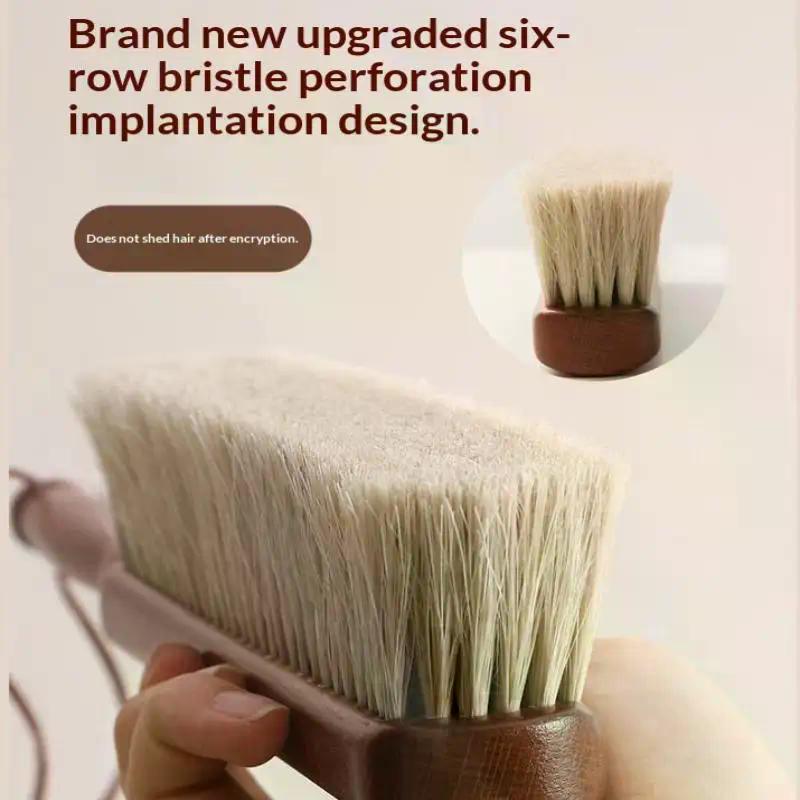 1Pcs Reusable Natural Fiber Bristles Soft Dust Brush With Wooden Handle For Cleaning Beds Sofas Furniture And Coats