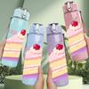 1PC Cherry Cake Dessert Pattern 750ml Color Plastic Sports Water Bottle Leakproof Flip Straw Lid Suitable for Sports Office Home Use