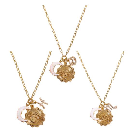 12 Constellations Pendant Necklace Faux Opal Moon Charm Necklace Constellation Symbol Jewelry Birthday Gift