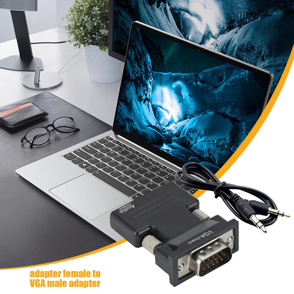 HDMI-kompatibler auf VGA-Adapter 1080P HDMI-Konverter HDMI-Buchse auf VGA-Stecker mit 3,5-mm-Audiokabel für Laptops, TV-Boxen, Projektoren