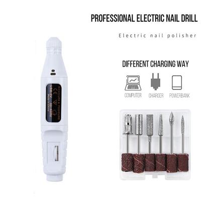 White Electric Nail Drills Kit Remove Polisher Manicure Pedicure 6pcs File Sanding Bands Machine Art Equipment for Salon