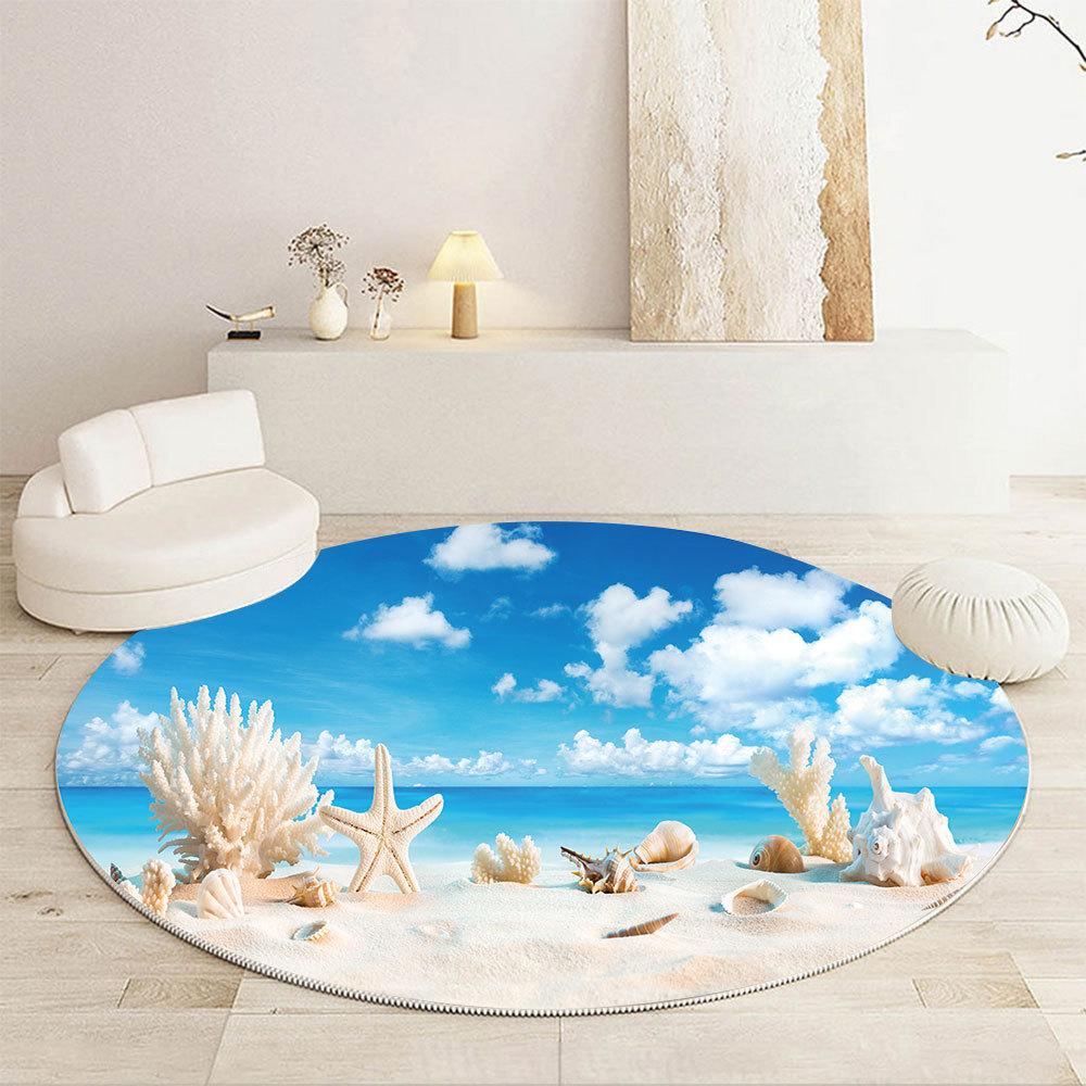 Luxury Beach Scenic Seaside Pattern Round Shape Floor Mats Kitchen Hallway Runner Rug Bedroom Living Room Soft Carpet Non-slip Area Rug