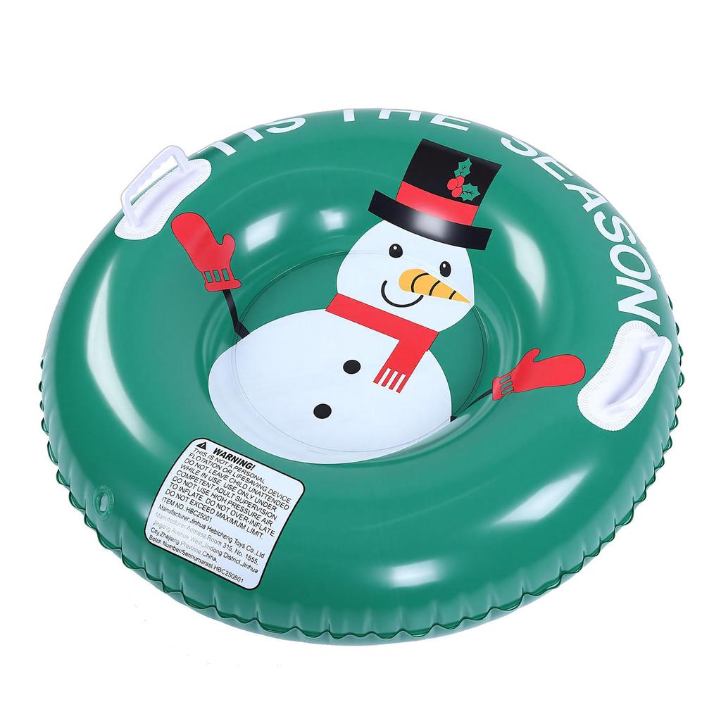 Snow Tube Cold Resistance Heavy Duty Thickened Inflatable Snow Tube Sled with Dual Handles for Whole Family Green