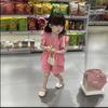 Girls Summer Pink Cotton Cap Sleeve Top And Shorts Set Baby Girl Two Piece Outfit Casual Soft Breathable Clothes