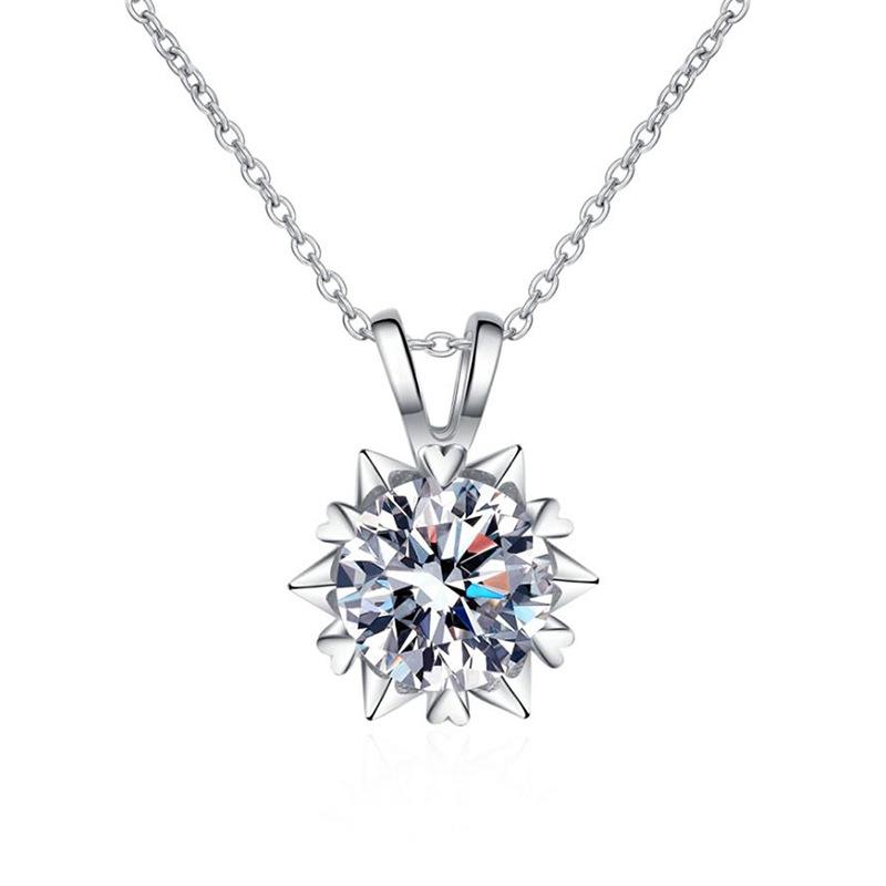 Mosang Necklace S925 Pure Silver Collar Chain Stone Pendant One Carat Wedding