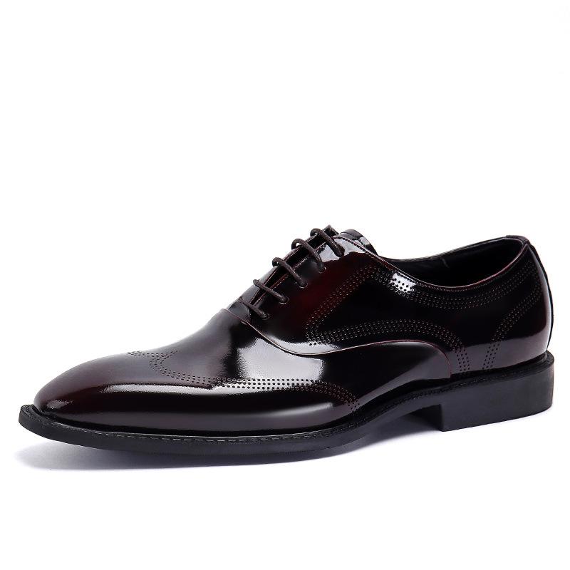 Business Dress Leather Shoes Men's British Lace-up Bright Leather Patent Leather Oxford Cowhide Wedding Shoes Men