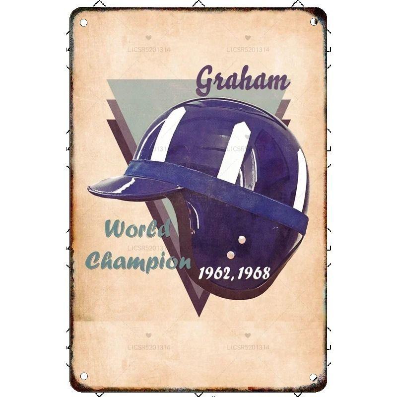 Vintage Formula 1 Helmet Metal Tin Sign Bar Garage Club Wall Decor