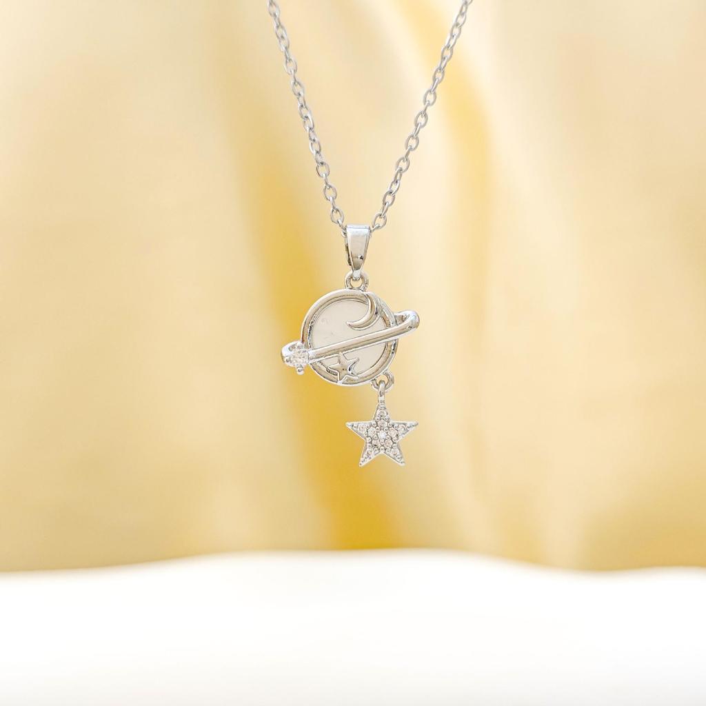 Cross Star Moon Luxurious Diamond Necklace for Women - Versatile Clavicle Chain in Titanium Steel