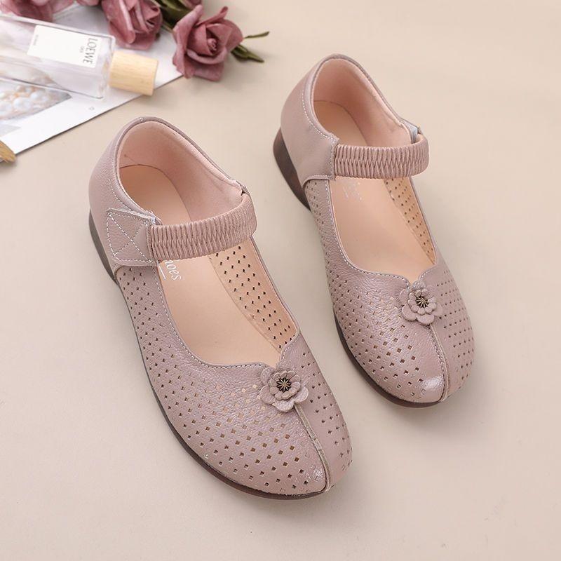 Shoes Summer Hollowed-out Leather Shoes Women's Comfortable Leather Soft-soled Elderly Flat-soled Elderly Hole Sandals