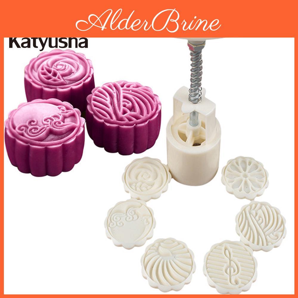 Plasic 7pcsset Round 3d Moon Cake Molds Diy Flowers Pattern 50g Moon Cake Makers Bakery Tools