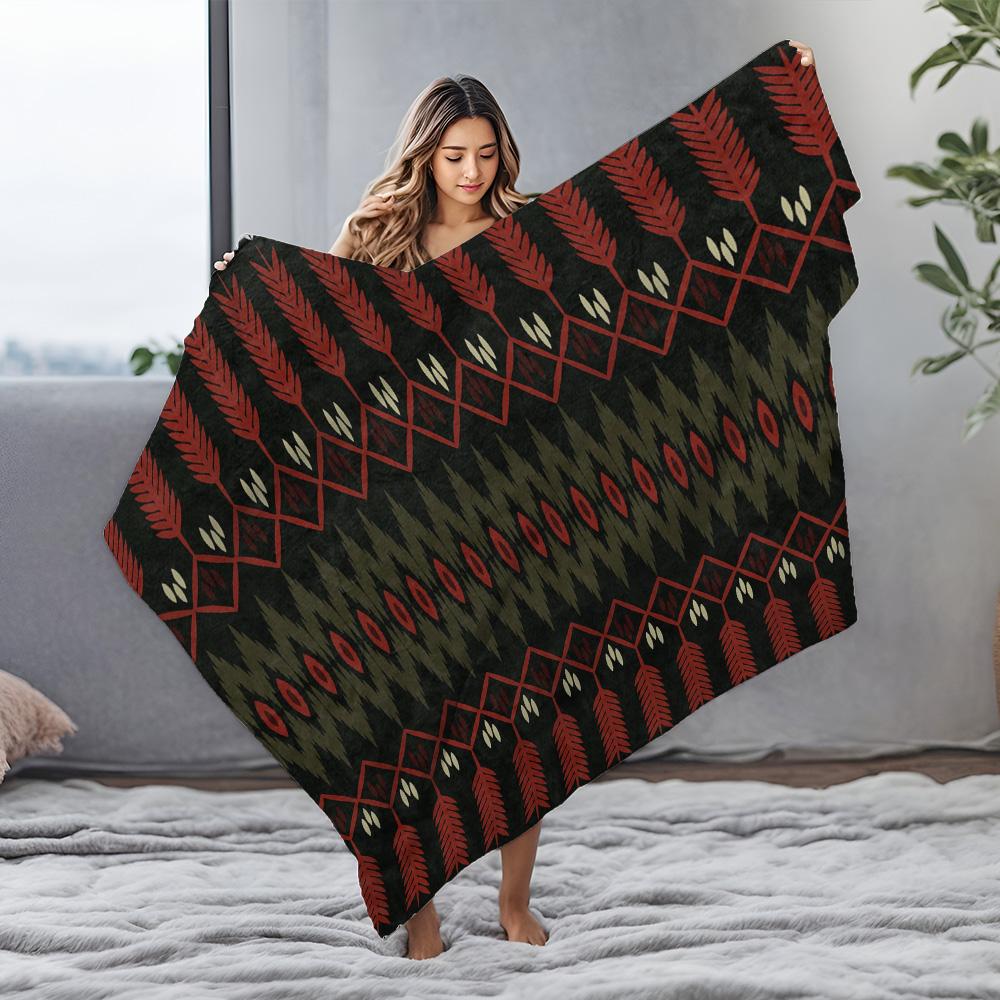 Black Red Geometric Pattern Throw Blanket Sofa Bed Cover Decorative Warm Fleece Throw for Living Room Bedroom