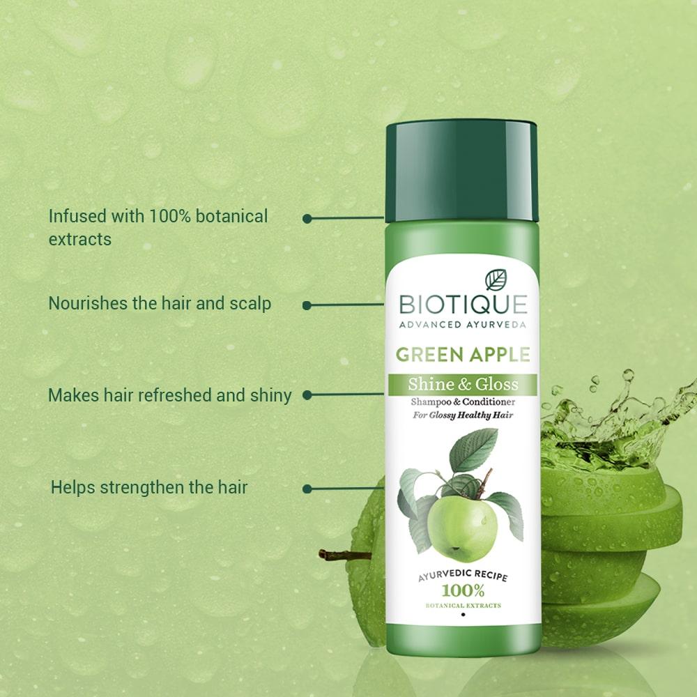 Biotique Green Apple Shampoo And Conditioner 190ml For Shiny Soft Hair With Botanical Extracts And Scalp Nourishment