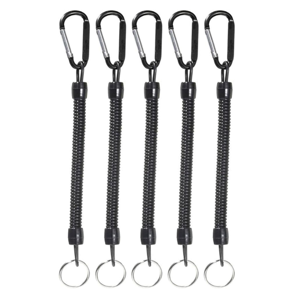 5Pcs Coiled Fishing Lanyard with Carabiner Retractable Safety Coiled Tether Fishing Ropes Pliers Lip Fishing Tackle