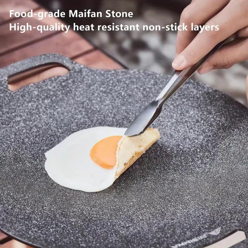 1pcs Versatile non-stick Korean barbecue plate with 2 wooden handles suitable for indoor and outdoor cooking