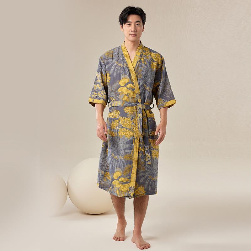 Pure Cotton Double Gauze Chinese Style Couple Bathrobe - Spring/Summer, Thin, Absorbent, Quick-Drying Pajamas/Homewear