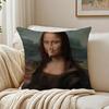 Classic Art Mona Lisa Wearing Pearls Girl Cushion Cover Linen Pillowcase Soft For Sofa Bed Home Room Decor