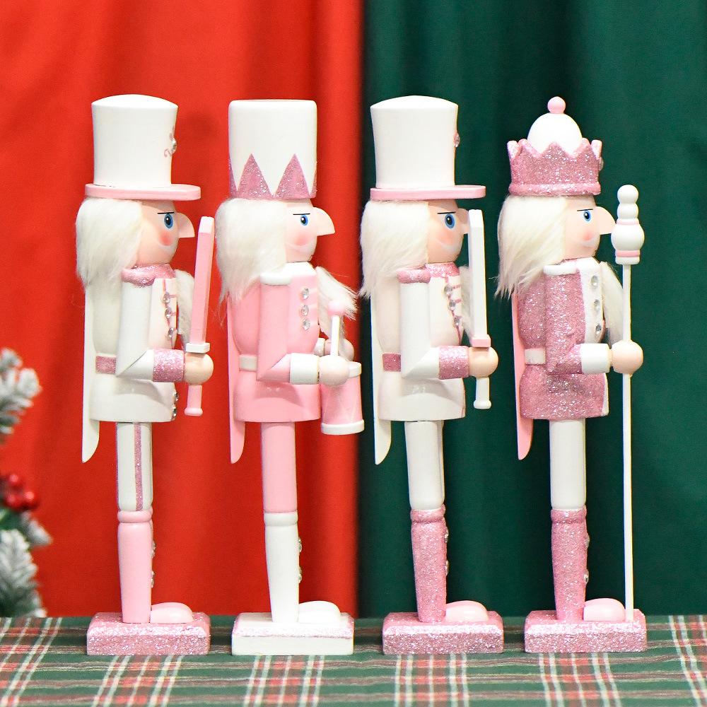 30cm Handmade Wooden Pink Nutcracker Soldier, Festive Collectible Tabletop Ornament, Unique Christmas Decor & Holiday Gift
