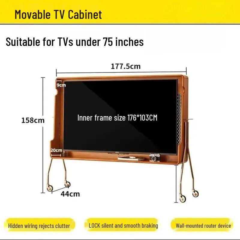 Vintage Movable TV Cabinet with Push-Pull Design for Living Room or Bedroom