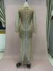 2025 Spring European & American Fashion: Hot Diamond See-Through Mesh Long-Sleeve Slit Dress