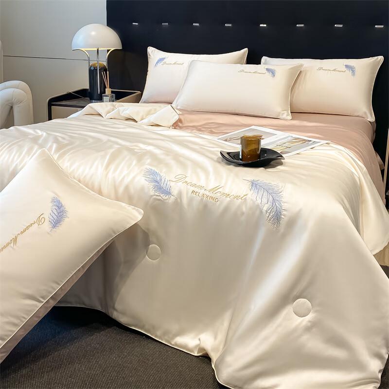 Ausdream Ice Silk Embroidered 4-Piece Summer Quilt Set