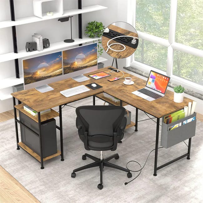 Tbfit L-Shaped Desk with Storage Shelves