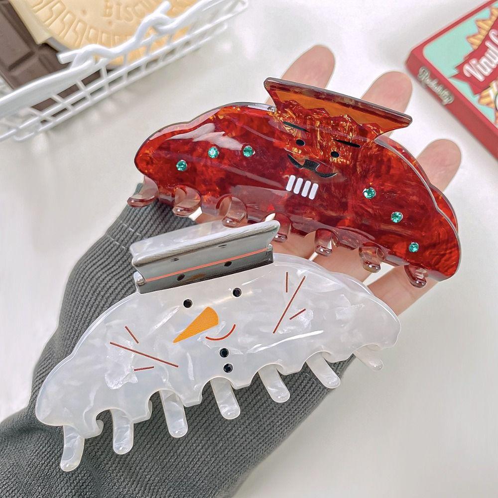 Penguin Christmas Elk Hair Claw PVC Snowman Hair Clip Creative Santa Claus Shark Clip  Party