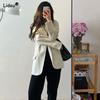 Kerbiges Temperament Einfarbig Knopfleistentaschen Schlichtheit Blazer Elegant Mode Locker Lässig Damenbekleidung Frühling Sommer