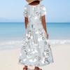 Women's Summer Casual Floral Print Short Sleeve O Neck High Waist A Line Tiered Flowy Boho Maxi Dress