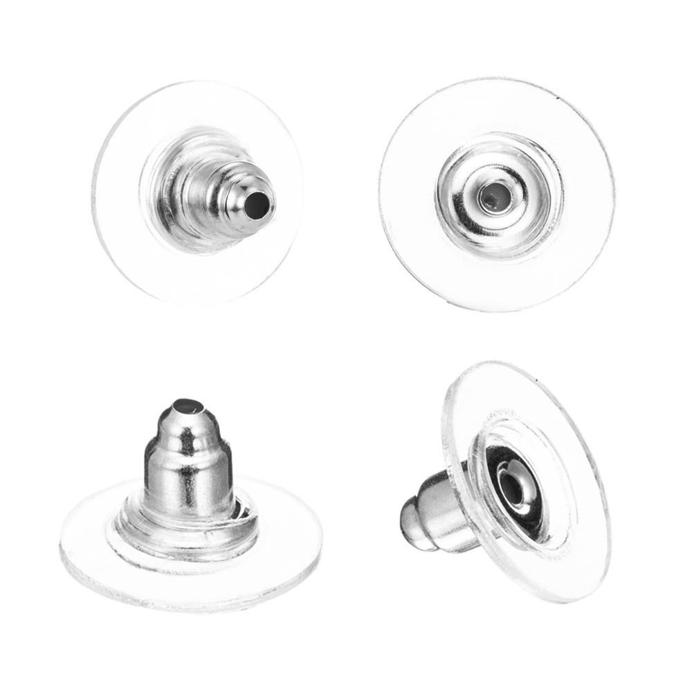 

100 шт. Сережки-гвоздики та аксесуари для ремонту заблокованих вух, Кулькова головка-фрісбі та фрісбі-беруші, Металеві протиковзкі та протипадіння аксесуари 100Pcs срібний