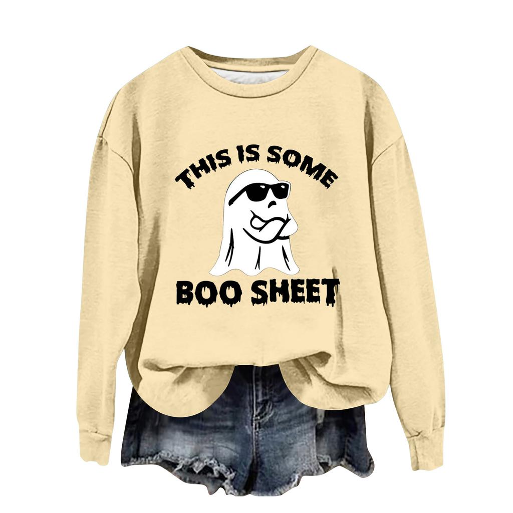Women's Fashion Casual Long Sleeve Halloween Printed  Neck Sweatshirt