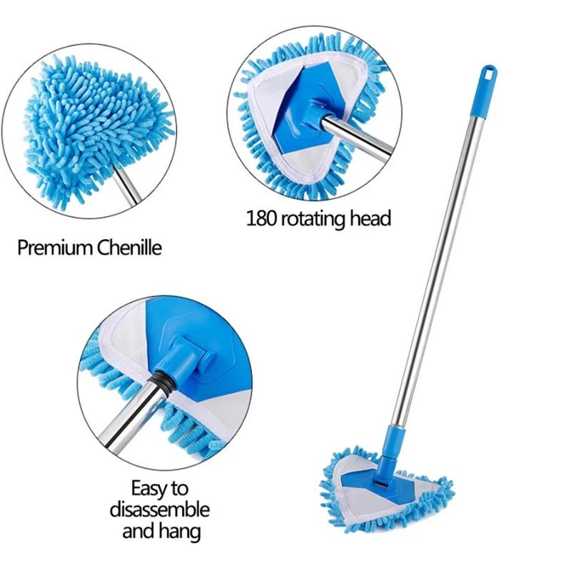 360° Rotating Triangle Cleaning Mop Extendable Long Handle Wet Dry Use for Ceiling Floor Wall Window
