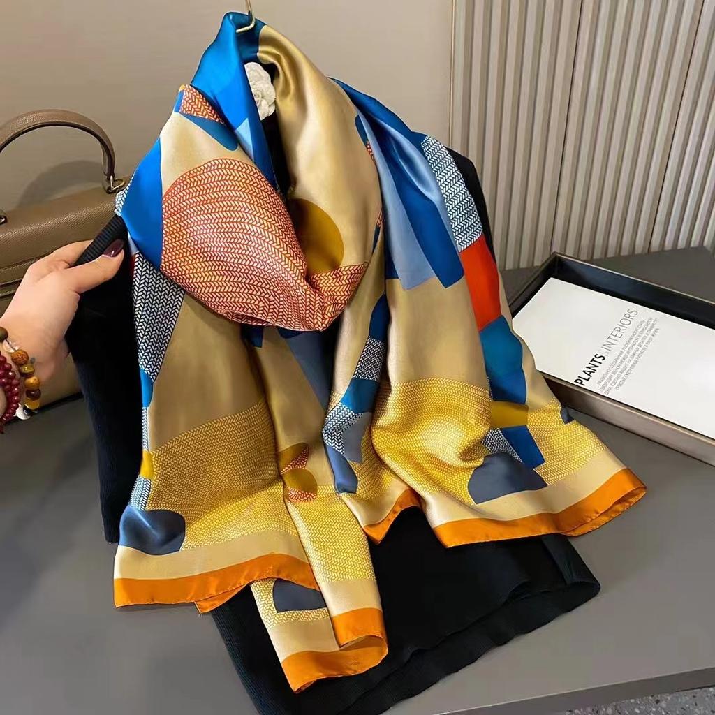 Spring, Summer and Autumn New Simulation Silk Scarf Female Decorative Hobo Shawl Sunscreen Beach Towel