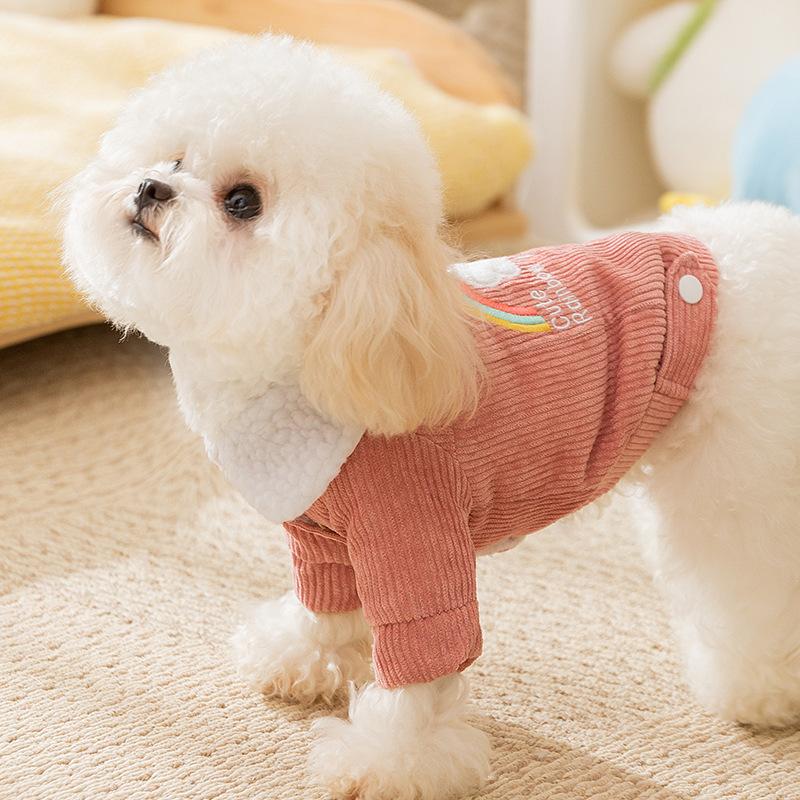 Corduroy Thickened Winter Warm Dog Clothes Small Dog Teddy Bigbear Traction Cat Two-legged Pet Cotton Coat