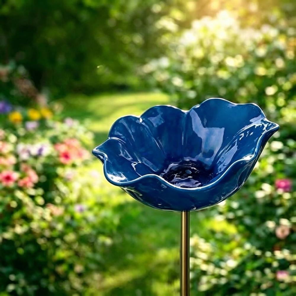 

Handcrafted Metal Flower Garden Stake Iron Floral Sculpture Bee Watering Station Outdoor Yard Art темно-синього кольору
