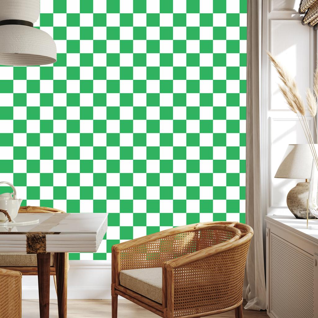 Green and White Checkerboard Wallpaper for Living Room and Bedroom 50x1000