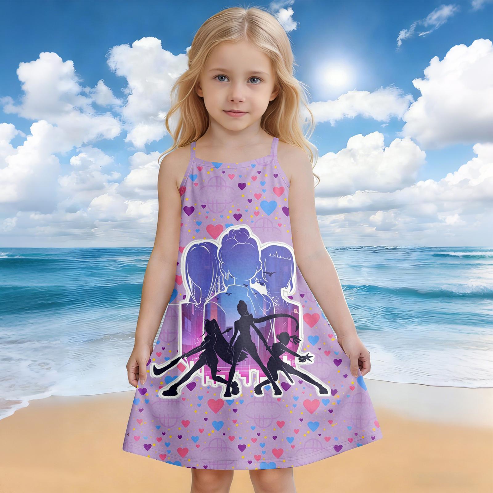 

Girls Summer Sleeveless Dress Lightweight Casual A-Line Dress with Cartoon Print Suitable for Daily Wear and Outdoor Activities 130 розовый