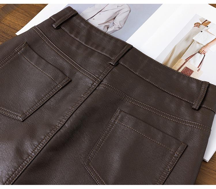 2025 Autumn/Winter Women's High-Waist A-Line Leather Skirt - Genuine Sheepskin Bodycon