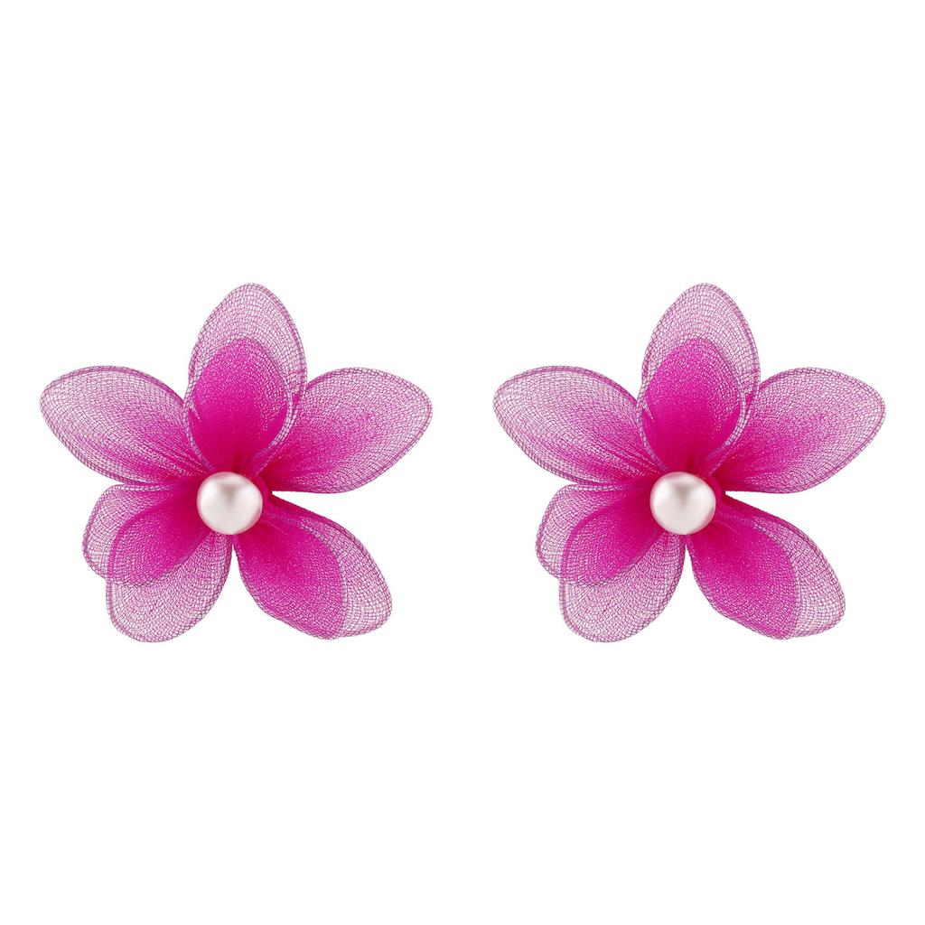 Summer Casual Vacation Sweet Double Layer Mesh 3D Flower Stud Earrings Fresh All Match Women Ear Jewelry Fashion New