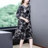 Spring and Summer Women's Plus Size Dress Loose Retro Round Neck Velvet Dress A-Line Long Floral Dress