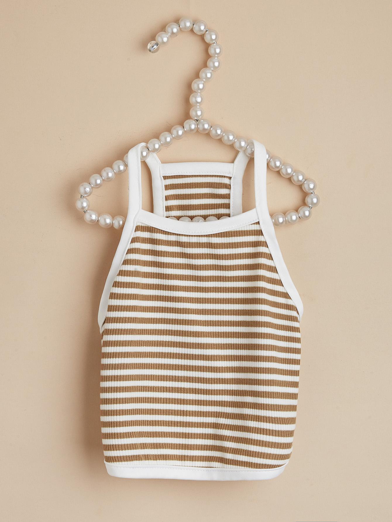 

Striped Pet Vest, Breathable Ribbed Fabric Dog Clothes, Summer Pet Apparel, Comfortable Sleeveless Vest for Cats and Dog Puppy XS（old） коричневый