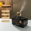 Vintage Bureau Grammofoon Aroma Diffuser, USB Ultrasone Koele Mist Luchtbevochtiger met 7 Kleuren Licht, Afstandsbediening & 3 Timerfuncties voor Slaapkamer