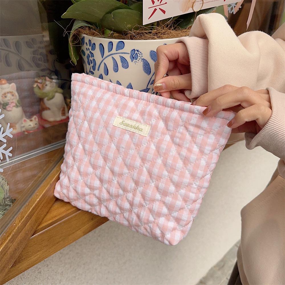 

Стеганая хлопковая сумка-клатч в сетку из свежего кремового фиолетового хлопка, детская косметичка, вместительная сумка для хранения средств по уходу за кожей