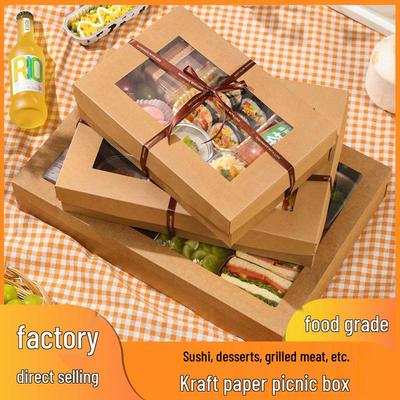 Disposable Kraft Paper Picnic & Takeaway Box for Outdoor Camping, Lunch, Fruit, Bento, Sushi, and BBQ