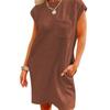 Summer Round Neck Pocket Short Sleeve Dress Women Elegant Loose A Line Pink Short Dress Woman Solid Vintage Casual Party Dresses 24496