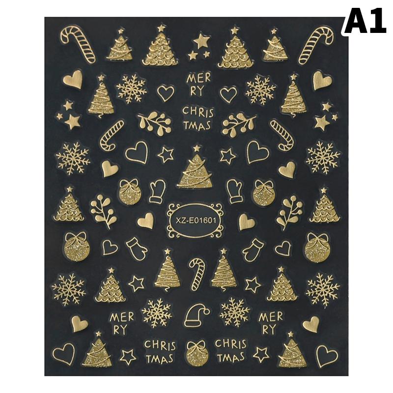 1 Blatt Gold 3D Weihnachten Nagelfolien-Aufkleber Funkelnde Schneeflocke Weihnachtsbaum Schneekugel Schneeflocken Nagel-Slider Nagelaufkleber