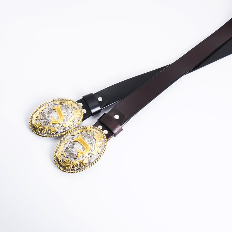 Men's Retro Full-Grain Leather Wide Belt with Ethnic Letter H Design
